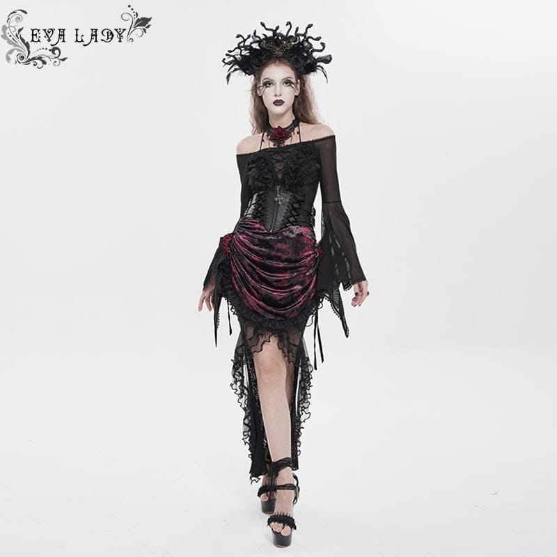 EVA LADY Women's Gothic Crochet Lace-up Zip Girdle