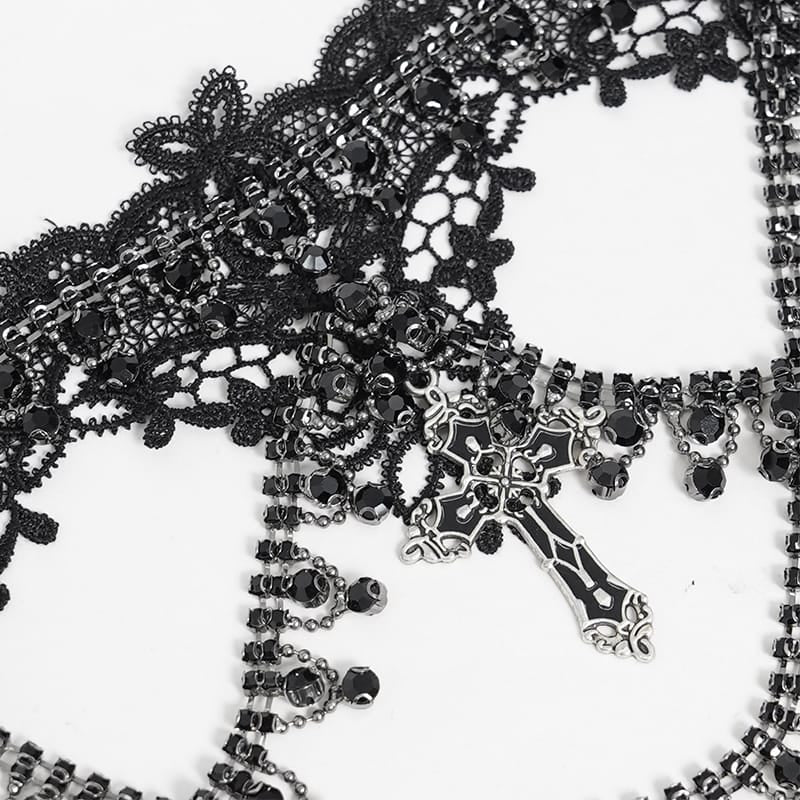 EVA LADY Women's Gothic Cross Layered Chain Lace Choker