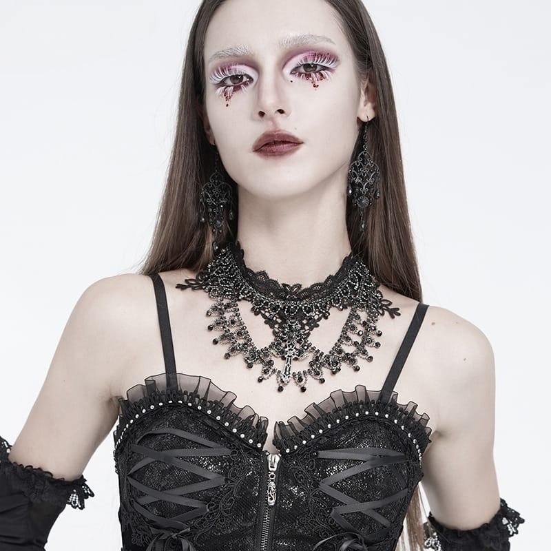 EVA LADY Women's Gothic Cross Layered Chain Lace Choker