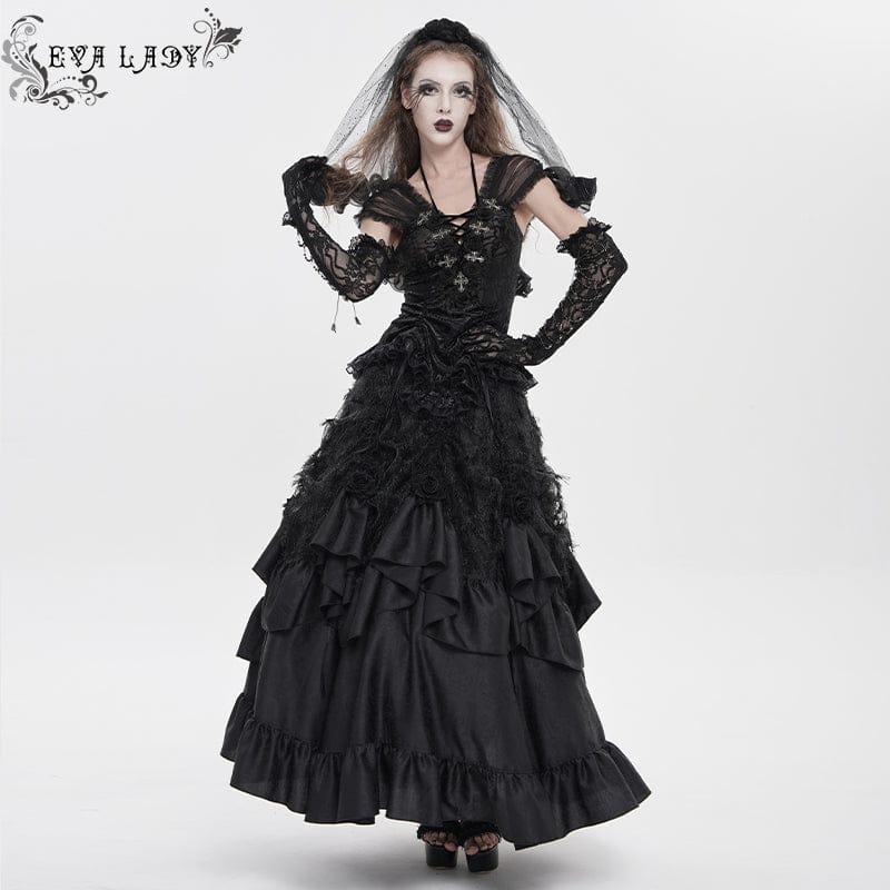 EVA LADY Women's Gothic Cross Plunging Short Sleeve Top