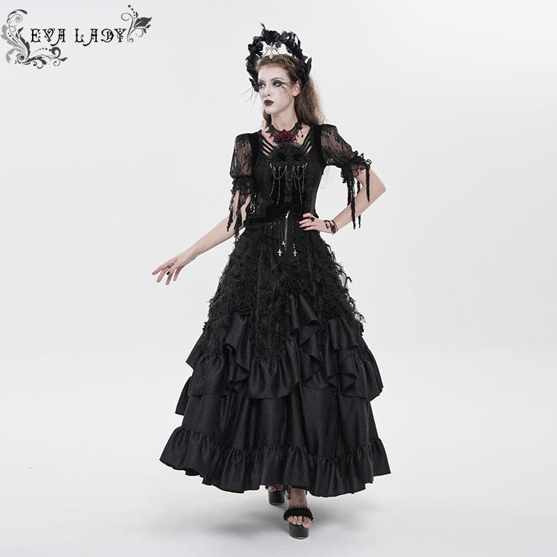 EVA LADY Women's Gothic Cross Rose Beaded Long Skirt