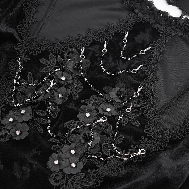 EVA LADY Women's Gothic Cutout Flared Sleeved Velvet Shirt Black