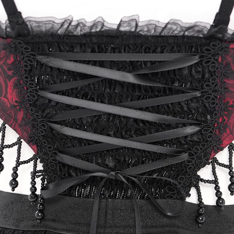 EVA LADY Women's Gothic Cutout Floral Embroidered Party Slip Dress Red