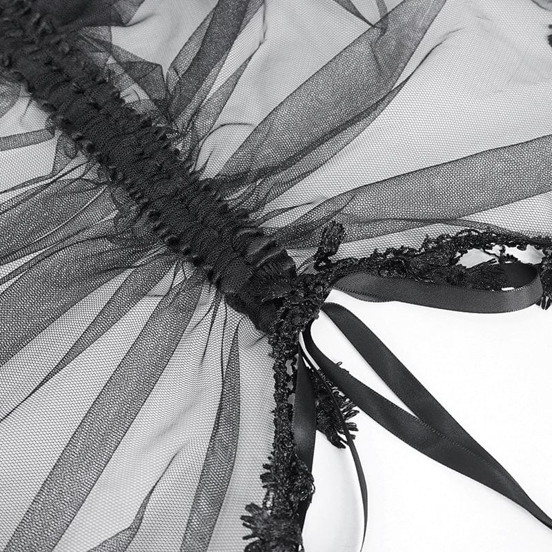 EVA LADY Women's Gothic Drawstring Rose Mesh Splice Skirt