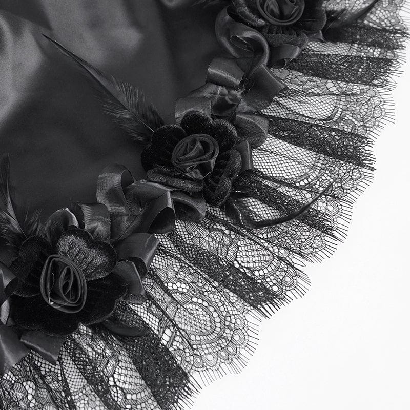 EVA LADY Women's Gothic Drawstring Rose Mesh Splice Skirt