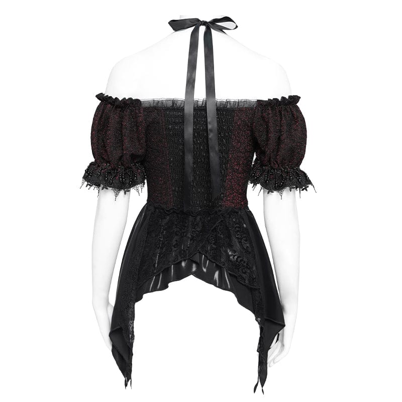 EVA LADY Women's Gothic Embroidered Chained Off Shoulder Shirt Black