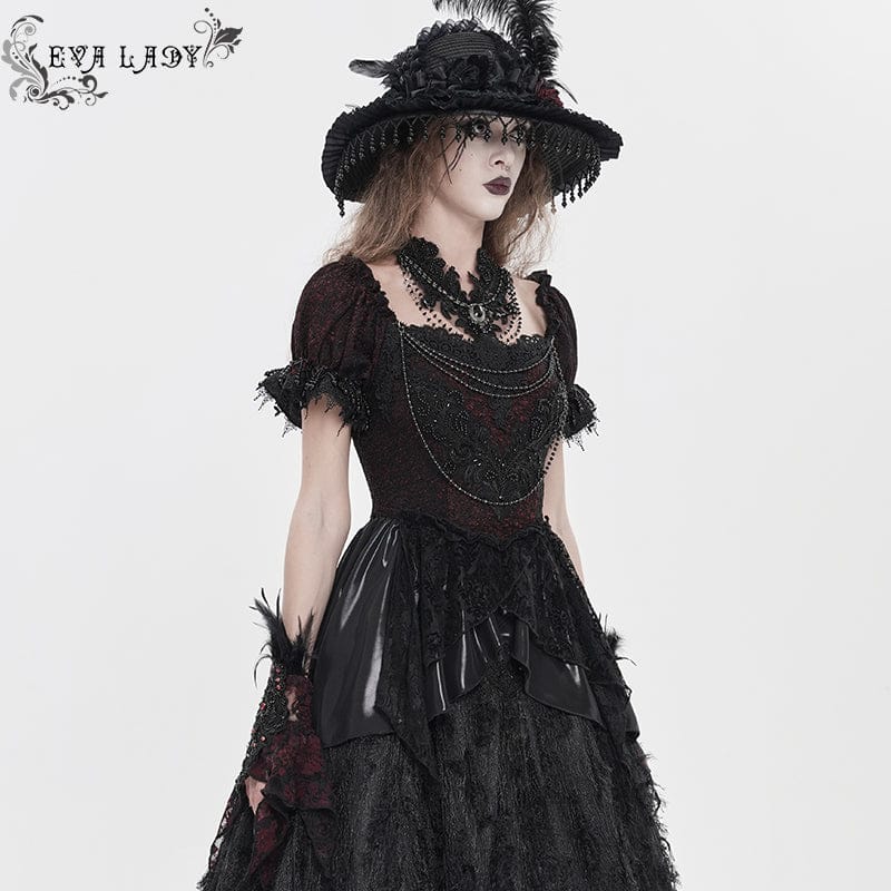 EVA LADY Women's Gothic Embroidered Chained Off Shoulder Shirt Black