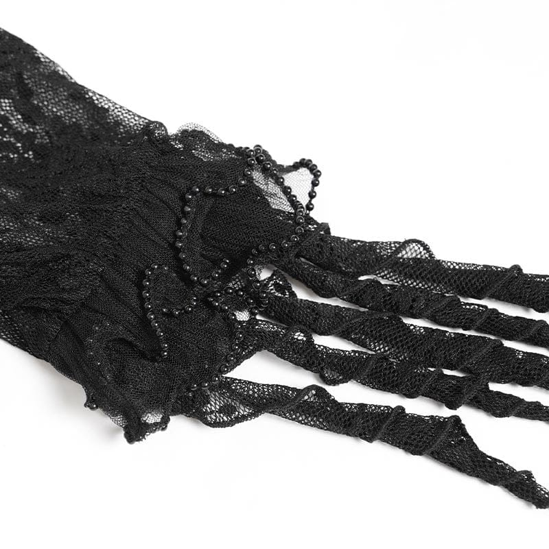 EVA LADY Women's Gothic Embroidered Cross Chained Lace Top Black