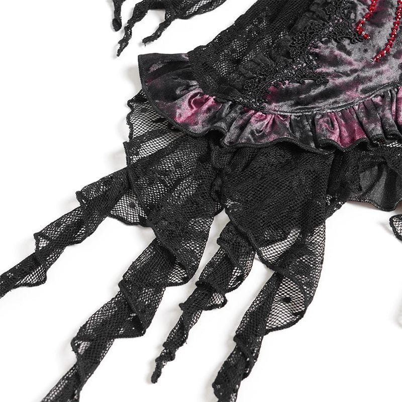 EVA LADY Women's Gothic Embroidered Cross Chained Lace Top Black-Red