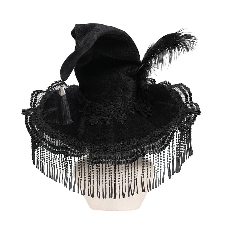 EVA LADY Women's Gothic Embroidered Feather Tassels Witch Hat