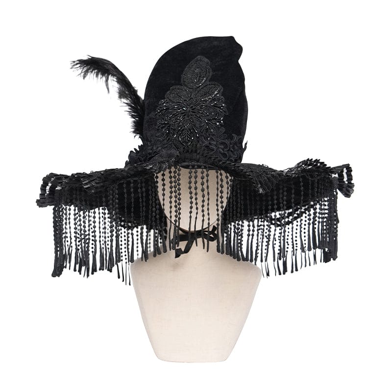 EVA LADY Women's Gothic Embroidered Feather Tassels Witch Hat