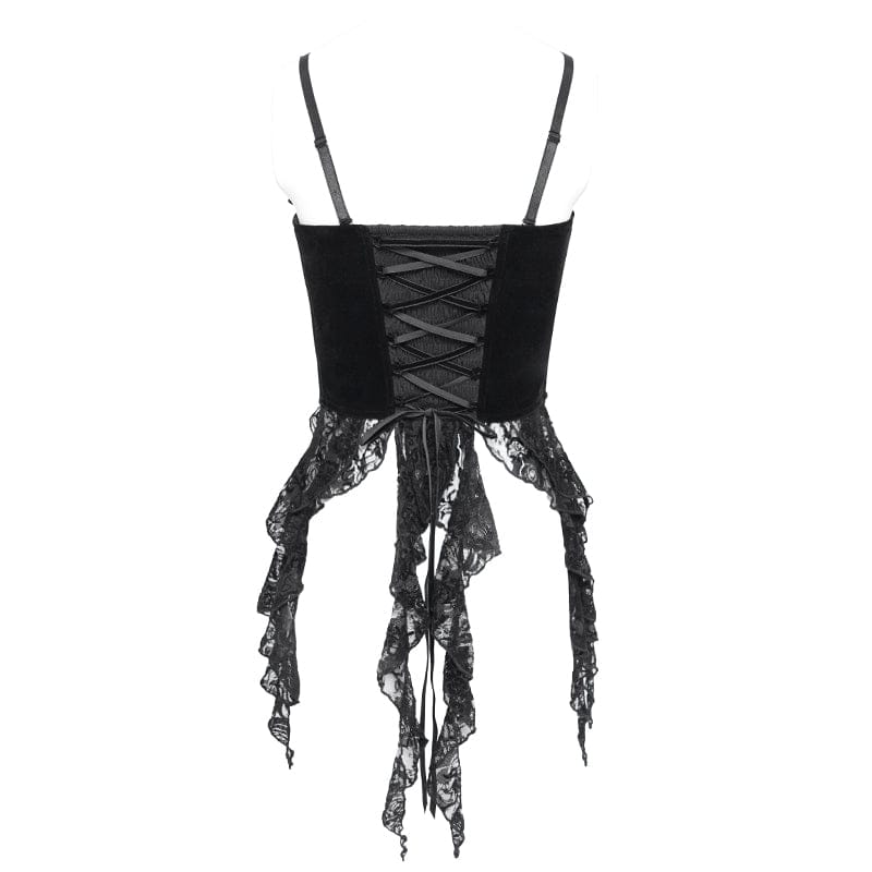 EVA LADY Women's Gothic Embroidered Tassels Lace-up Overbust Corset Black