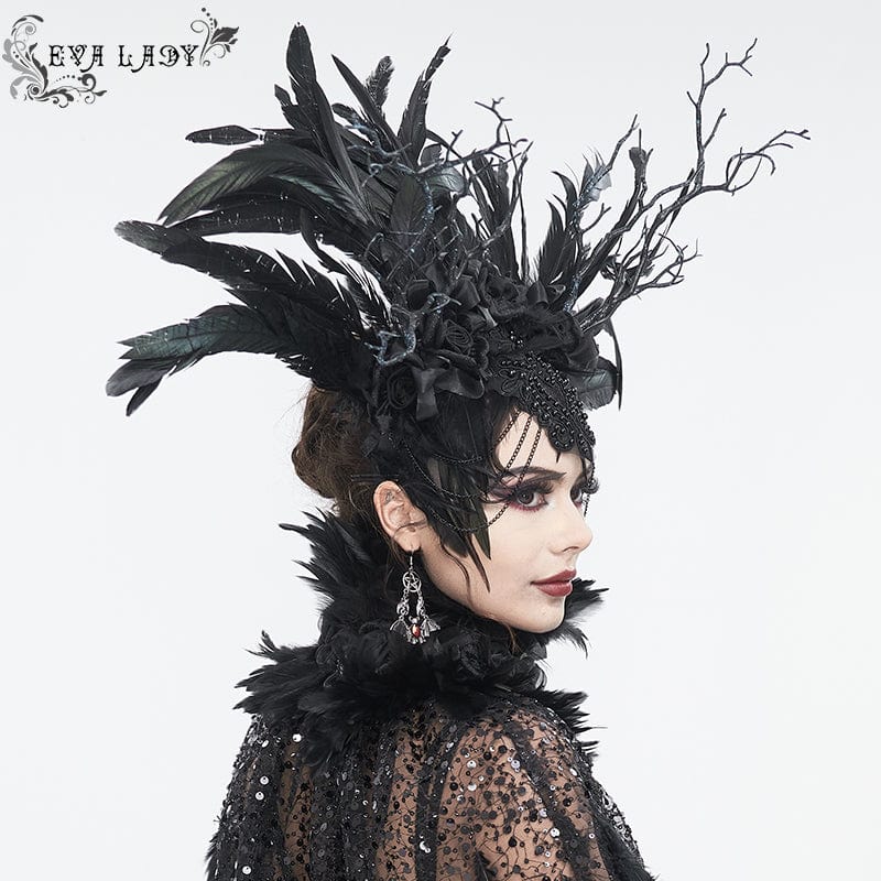 EVA LADY Women's Gothic Feather Rose Beaded Headwear