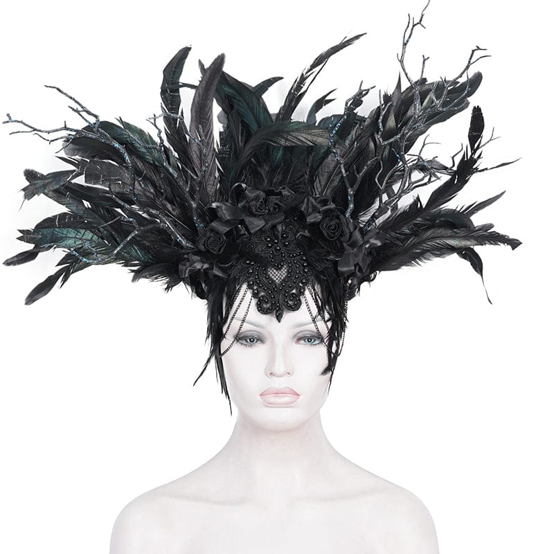 EVA LADY Women's Gothic Feather Rose Beaded Headwear