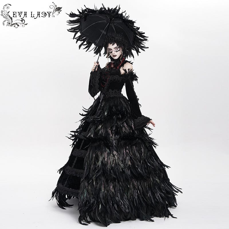 EVA LADY Women's Gothic Feather Ruched Umbrella