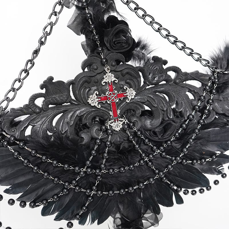 EVA LADY Women's Gothic Feather Wing Chained Truncheon