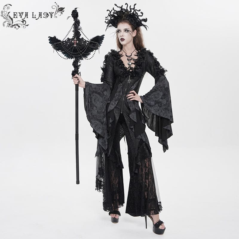 EVA LADY Women's Gothic Feather Wing Chained Truncheon