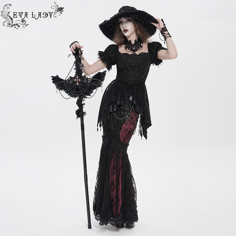 EVA LADY Women's Gothic Feather Wing Chained Truncheon