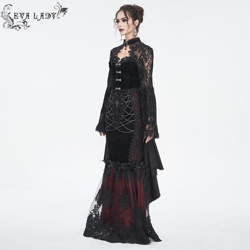 EVA LADY Women's Gothic Flared Sleeved Lace Splice Shirt