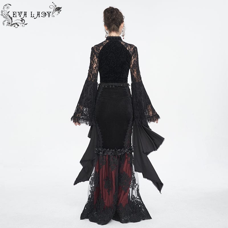 EVA LADY Women's Gothic Flared Sleeved Lace Splice Shirt