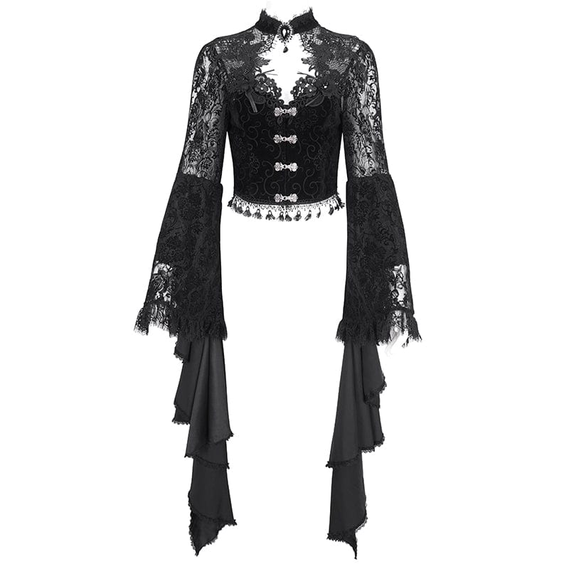 EVA LADY Women's Gothic Flared Sleeved Lace Splice Shirt