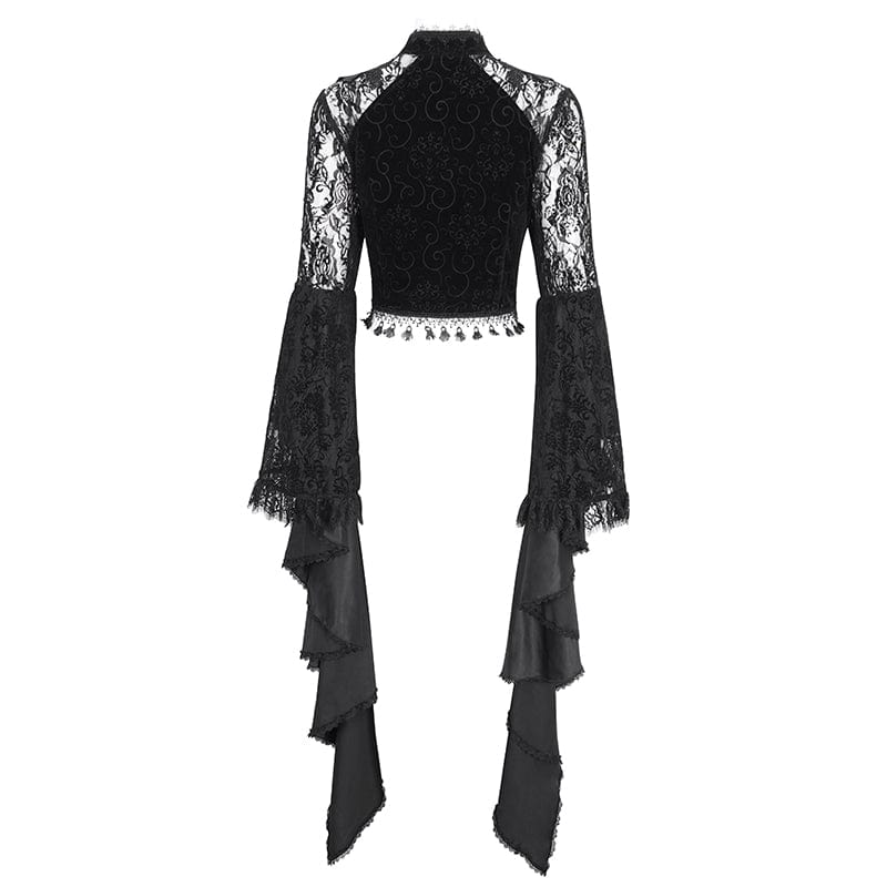 EVA LADY Women's Gothic Flared Sleeved Lace Splice Shirt