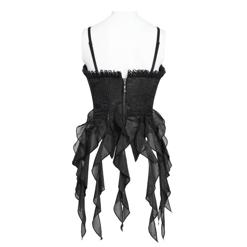 EVA LADY Women's Gothic Floral Beaded Ruffled Streamer Overbust Corset