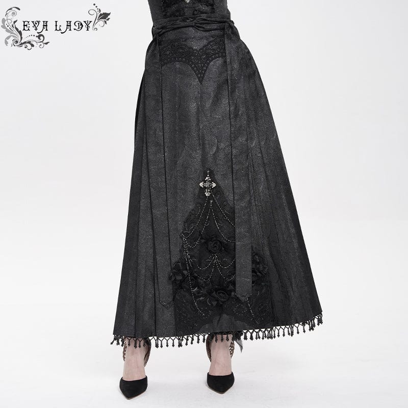 EVA LADY Women's Gothic Floral Cross Chain Horse-face Long Skirt