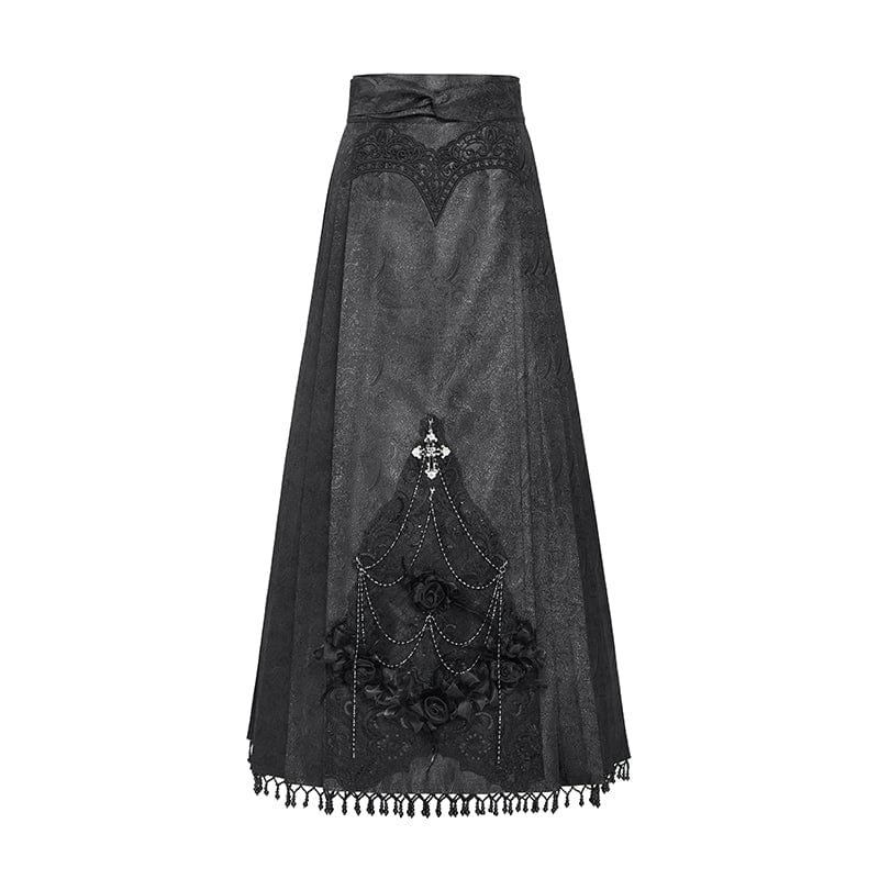 EVA LADY Women's Gothic Floral Cross Chain Horse-face Long Skirt