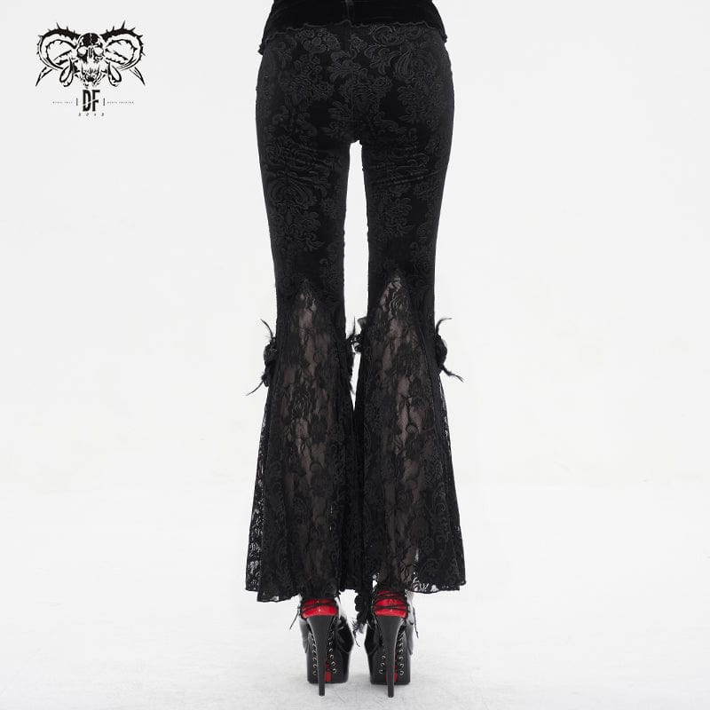 EVA LADY Women's Gothic Floral Embossed Lace Splice Flared Leggings