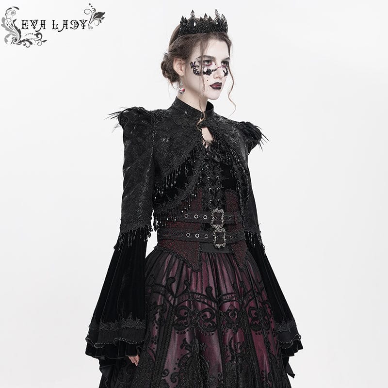 EVA LADY Women's Gothic Floral Embroidered Beaded Frog Short Jacket