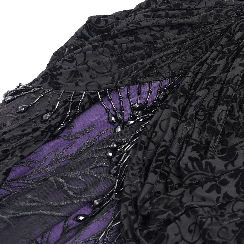 EVA LADY Women's Gothic Floral Embroidered Beaded Long Skirt Purple