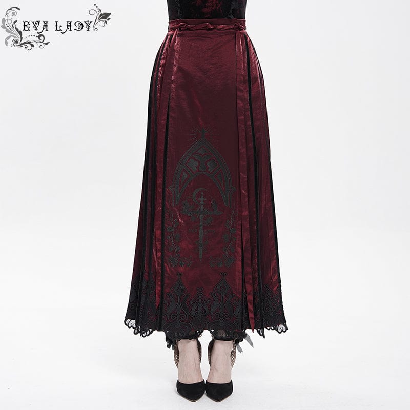 EVA LADY Women's Gothic Floral Embroidered Cross Horse-face Long Skirt