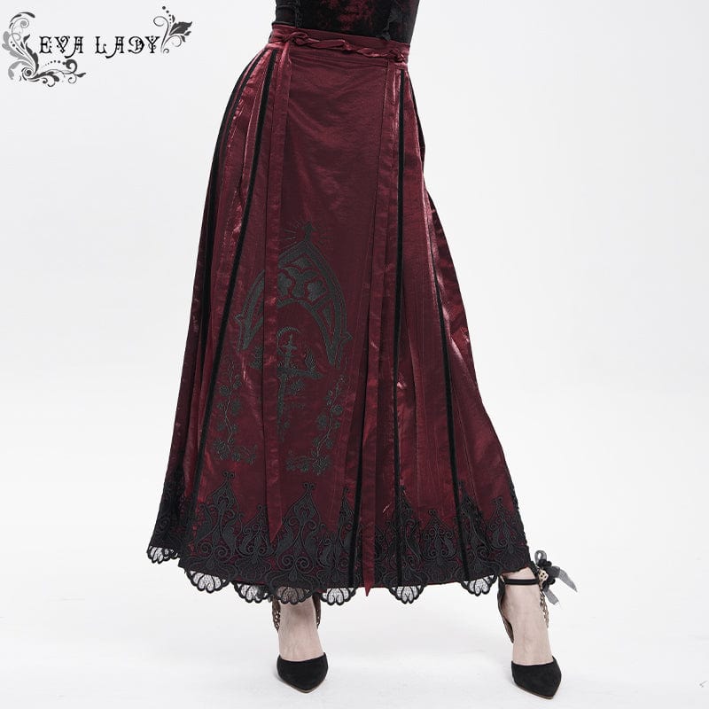 EVA LADY Women's Gothic Floral Embroidered Cross Horse-face Long Skirt