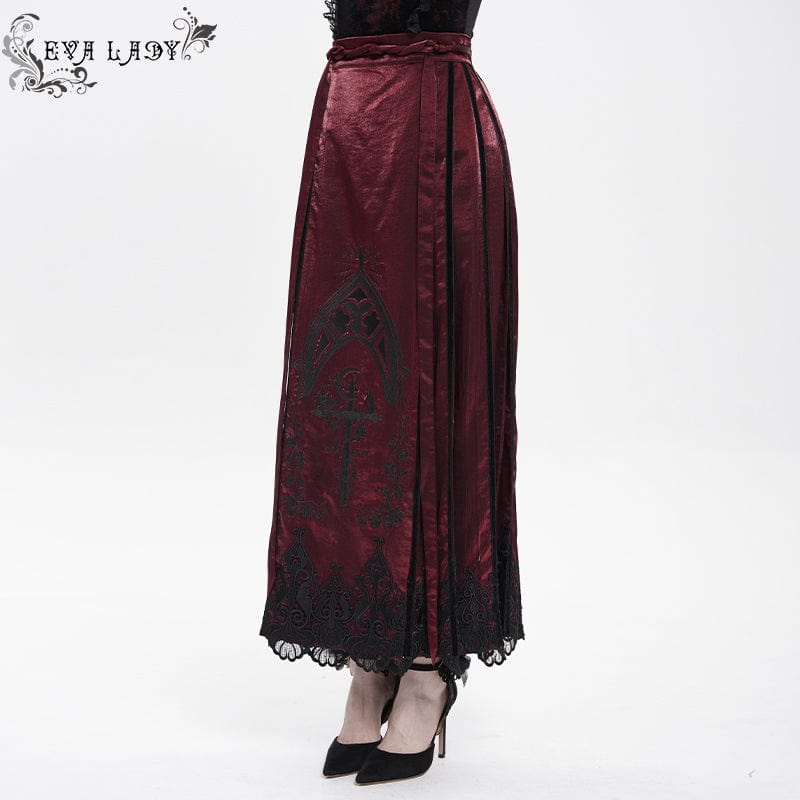 EVA LADY Women's Gothic Floral Embroidered Cross Horse-face Long Skirt