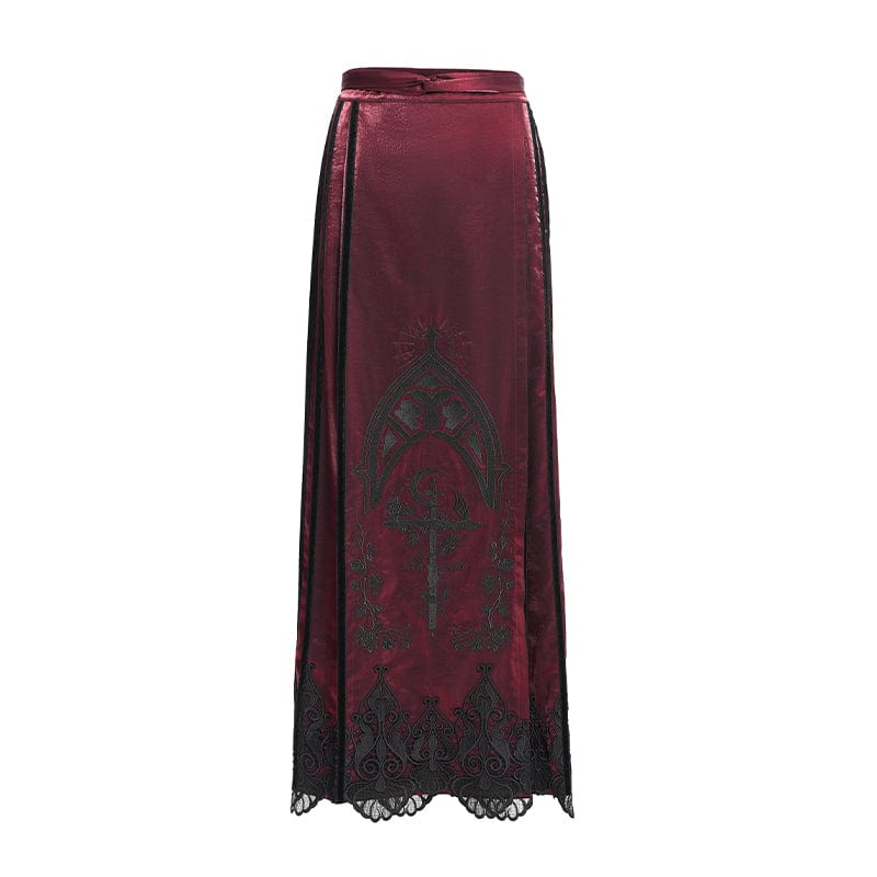 EVA LADY Women's Gothic Floral Embroidered Cross Horse-face Long Skirt