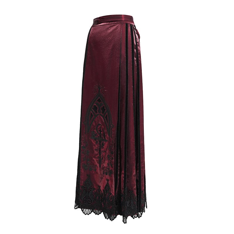 EVA LADY Women's Gothic Floral Embroidered Cross Horse-face Long Skirt