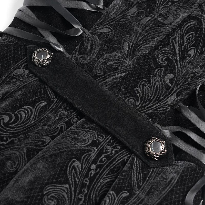 EVA LADY Women's Gothic Floral Embroidered Fluffy Coat Black