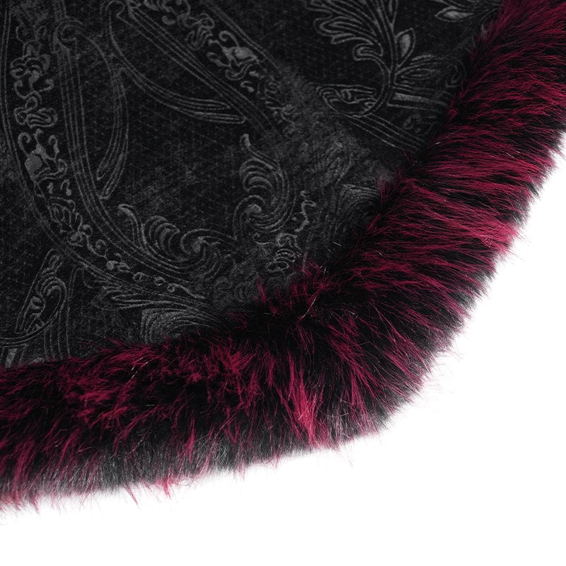 EVA LADY Women's Gothic Floral Embroidered Fluffy Coat Red