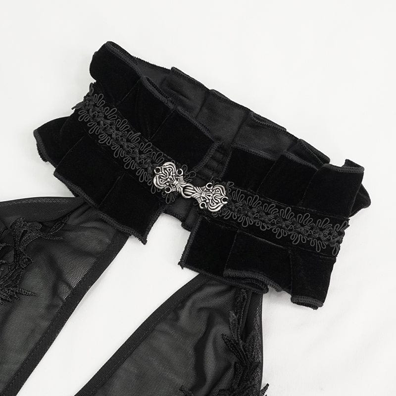 EVA LADY Women's Gothic Floral Embroidered Halterneck Mesh Dress