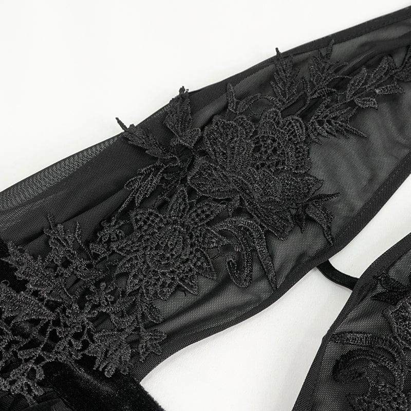 EVA LADY Women's Gothic Floral Embroidered Halterneck Mesh Dress