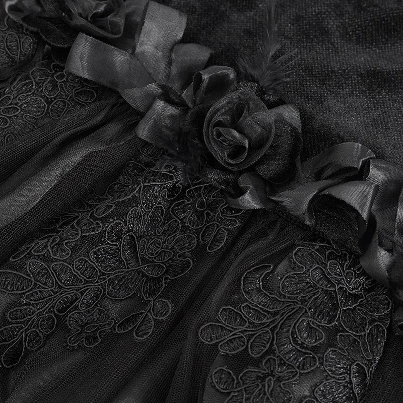 EVA LADY Women's Gothic Floral Embroidered Lace Splice Black Fishtail Skirt