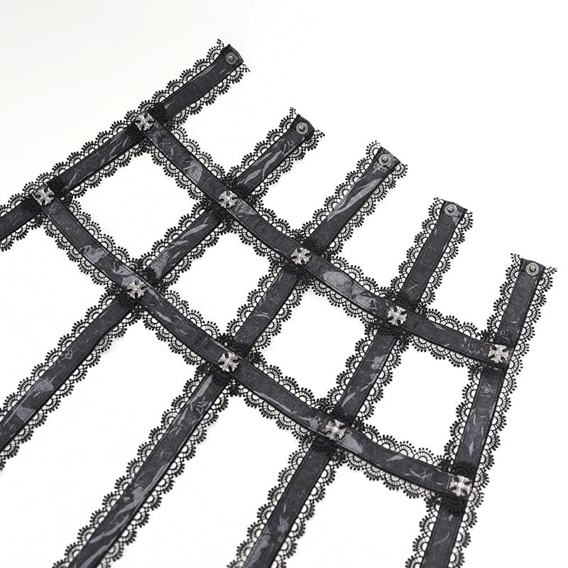 EVA LADY Women's Gothic Floral Embroidered Lace Straps Tank Top Black