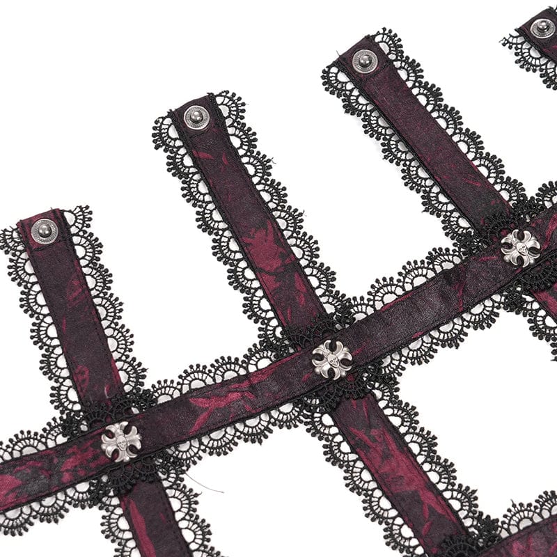 EVA LADY Women's Gothic Floral Embroidered Lace Straps Tank Top Red