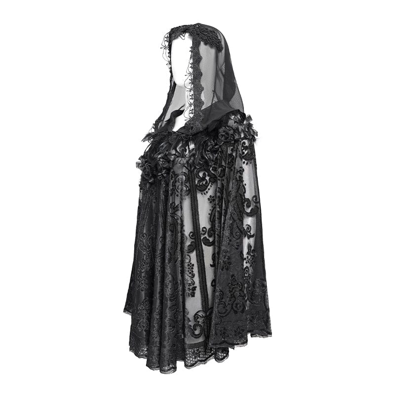 EVA LADY Women's Gothic Floral Embroidered Plumed Cloak