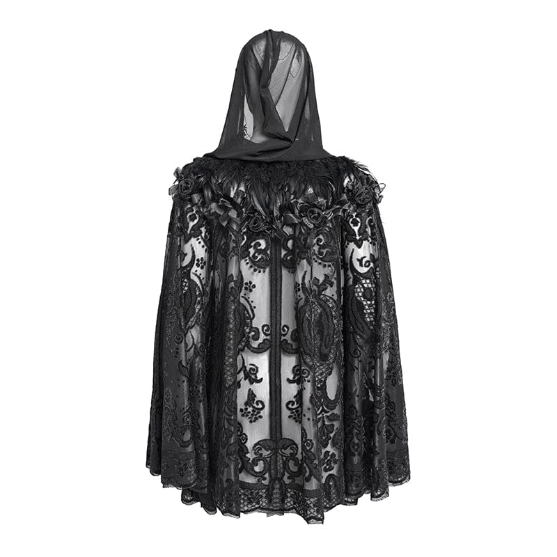 EVA LADY Women's Gothic Floral Embroidered Plumed Cloak