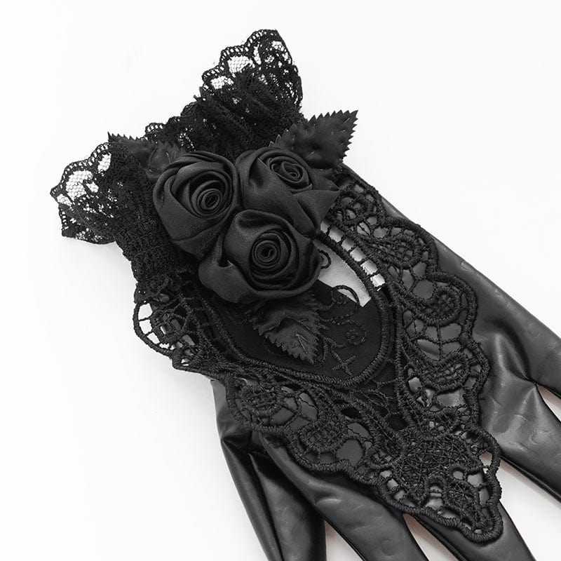 EVA LADY Women's Gothic Floral Embroidered Rose Lace Gloves