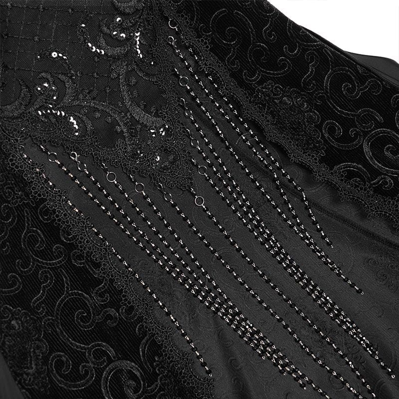 EVA LADY Women's Gothic Floral Embroidered Tassels Off-shoulder Slip Dress Black