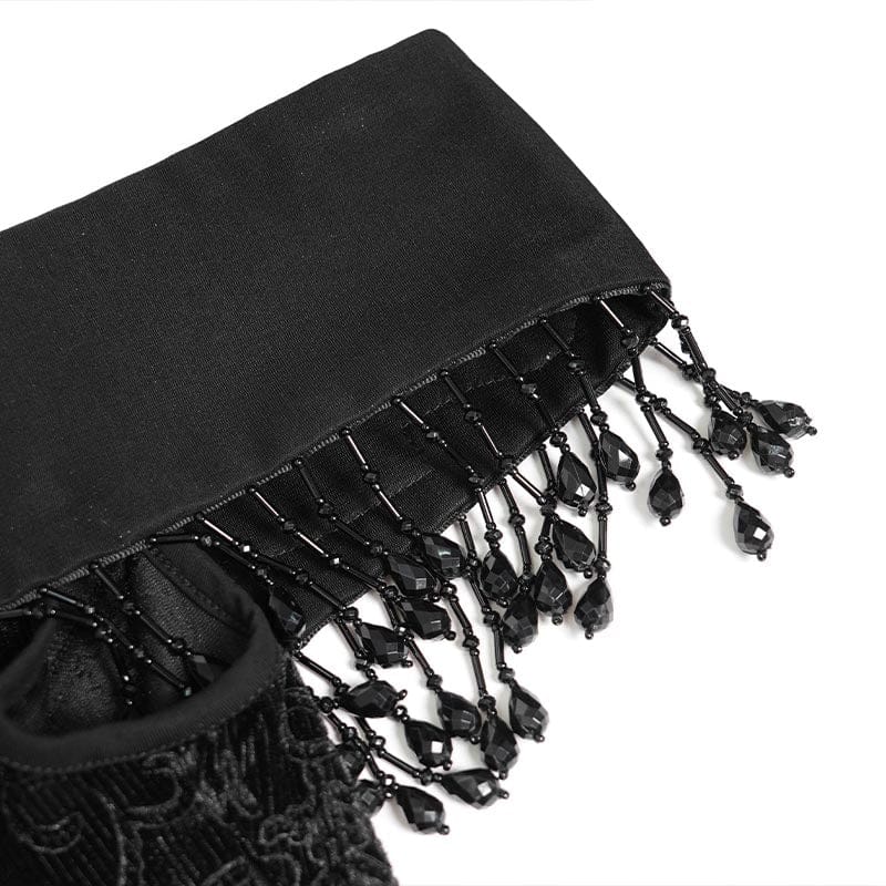 EVA LADY Women's Gothic Floral Embroidered Tassels Off-shoulder Slip Dress Black