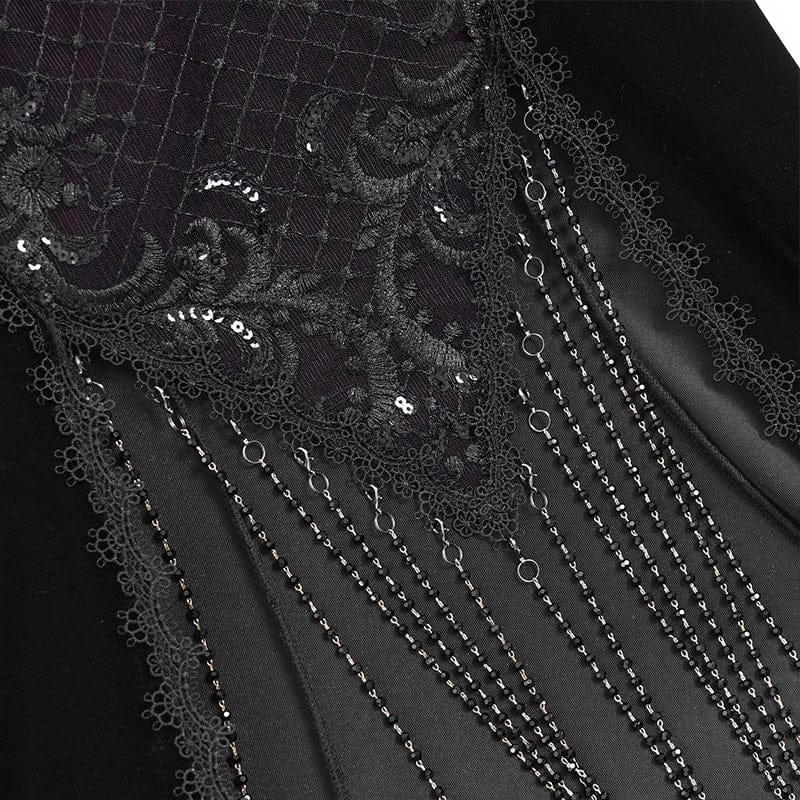 EVA LADY Women's Gothic Floral Embroidered Tassels Off-shoulder Slip Dress Black-Purple